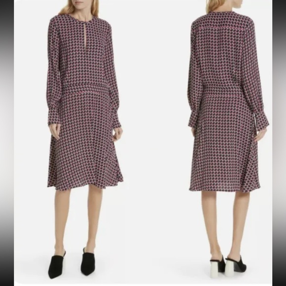 Equipment Femme Red White Blue Houndstooth Magnolia Viscose Rayon Blend Dress 8 - Picture 1 of 14